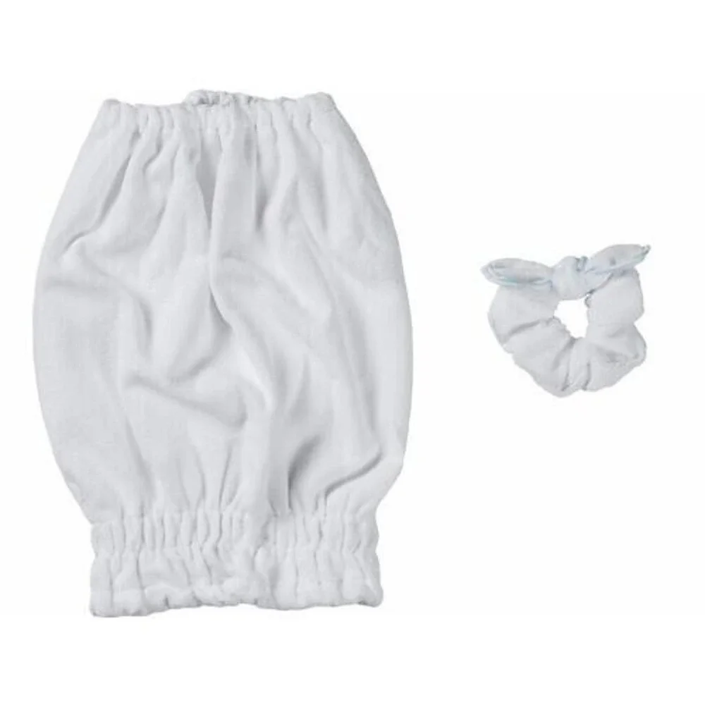 Conair Hair Towel and Scrunchie Set Basik Edition White Microfiber